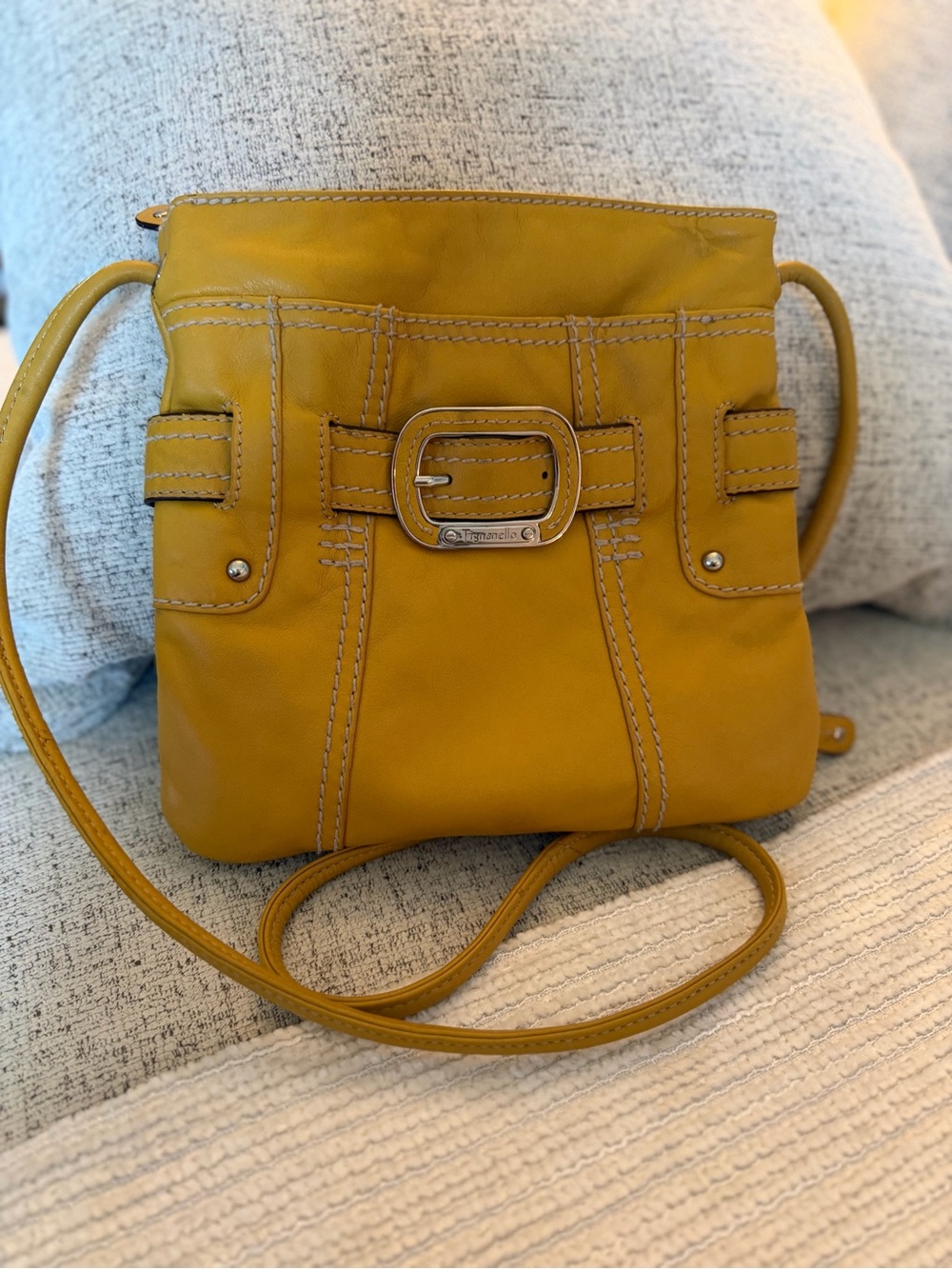 Tignanello Mustard Yellow Crossbody Bag with Buckle Detail